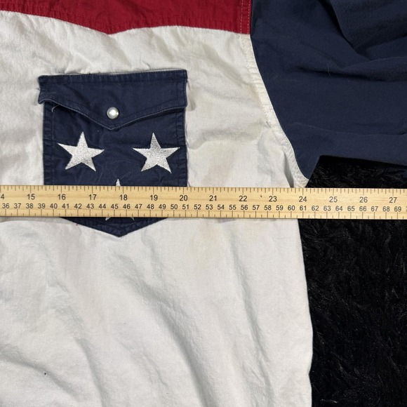 Roper Shirt Mens XL Red White Blue Western Pearl Snap USA Flag Stars Stripes - Picture 8 of 10